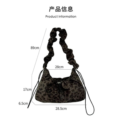 Leopard Print Drawstring Fabric Shoulder Bag