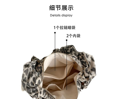 Leopard Print Drawstring Fabric Shoulder Bag