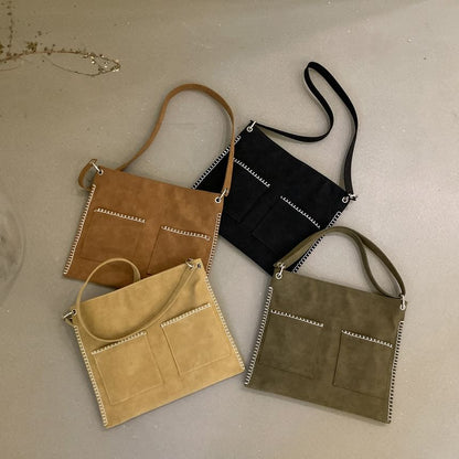 Contrast Stitch Faux Suede Shoulder Bag