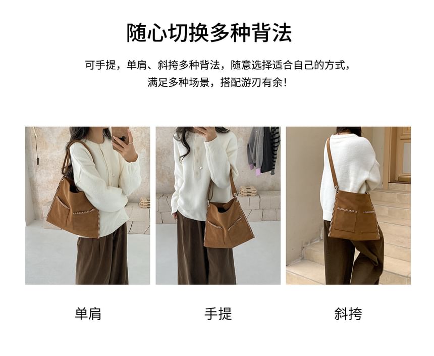 Contrast Stitch Faux Suede Shoulder Bag