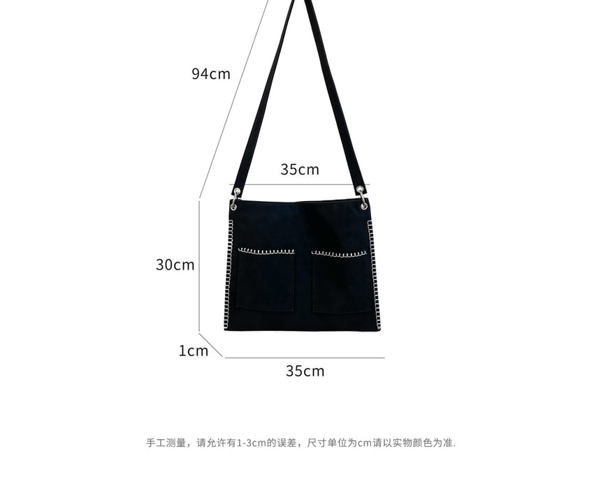 Contrast Stitch Faux Suede Shoulder Bag