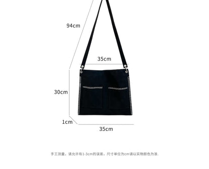 Contrast Stitch Faux Suede Shoulder Bag