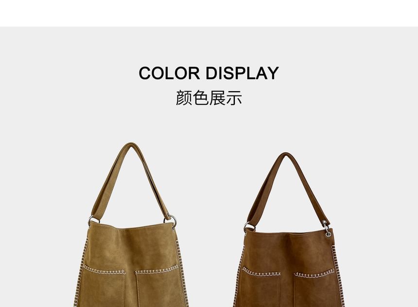 Contrast Stitch Faux Suede Shoulder Bag