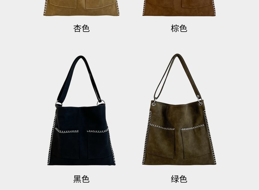 Contrast Stitch Faux Suede Shoulder Bag