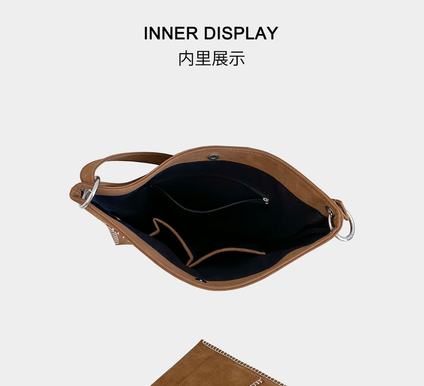 Contrast Stitch Faux Suede Shoulder Bag
