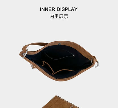 Contrast Stitch Faux Suede Shoulder Bag