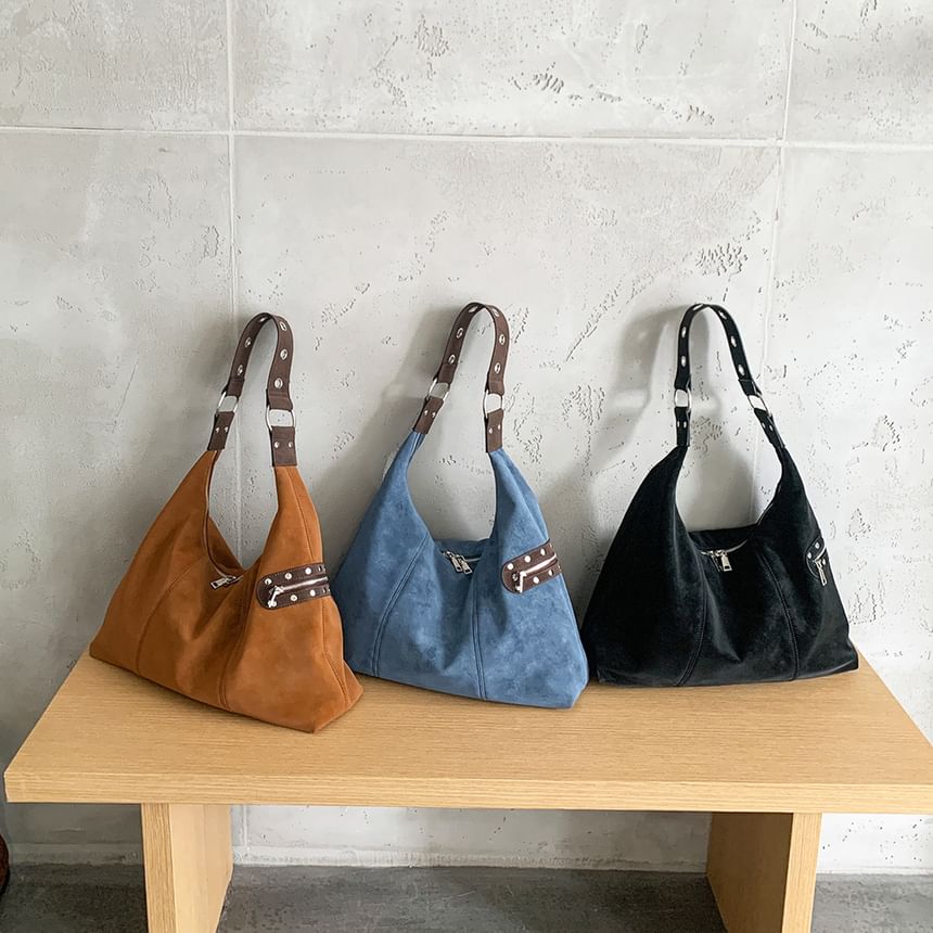Studded Zip Panel Shoulder Bag