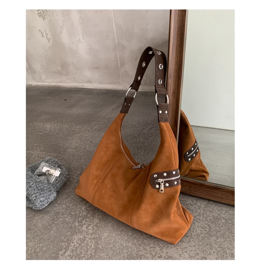 Studded Zip Panel Shoulder Bag