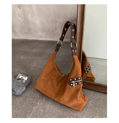 Studded Zip Panel Shoulder Bag