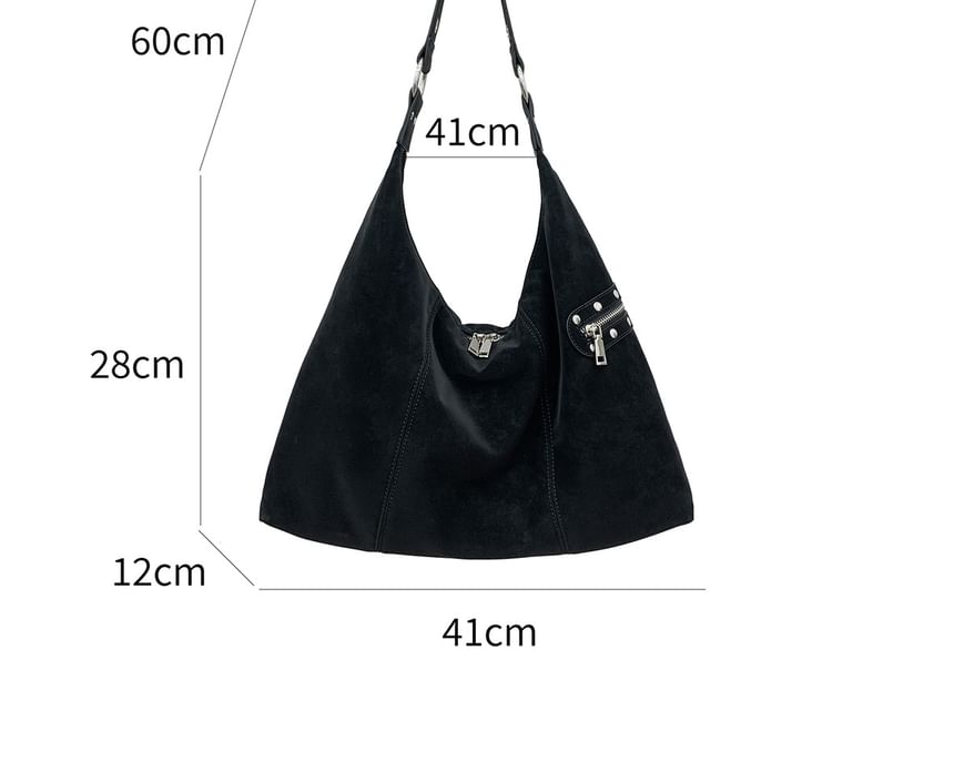 Studded Zip Panel Shoulder Bag