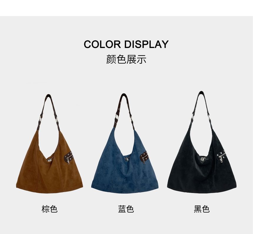 Studded Zip Panel Shoulder Bag