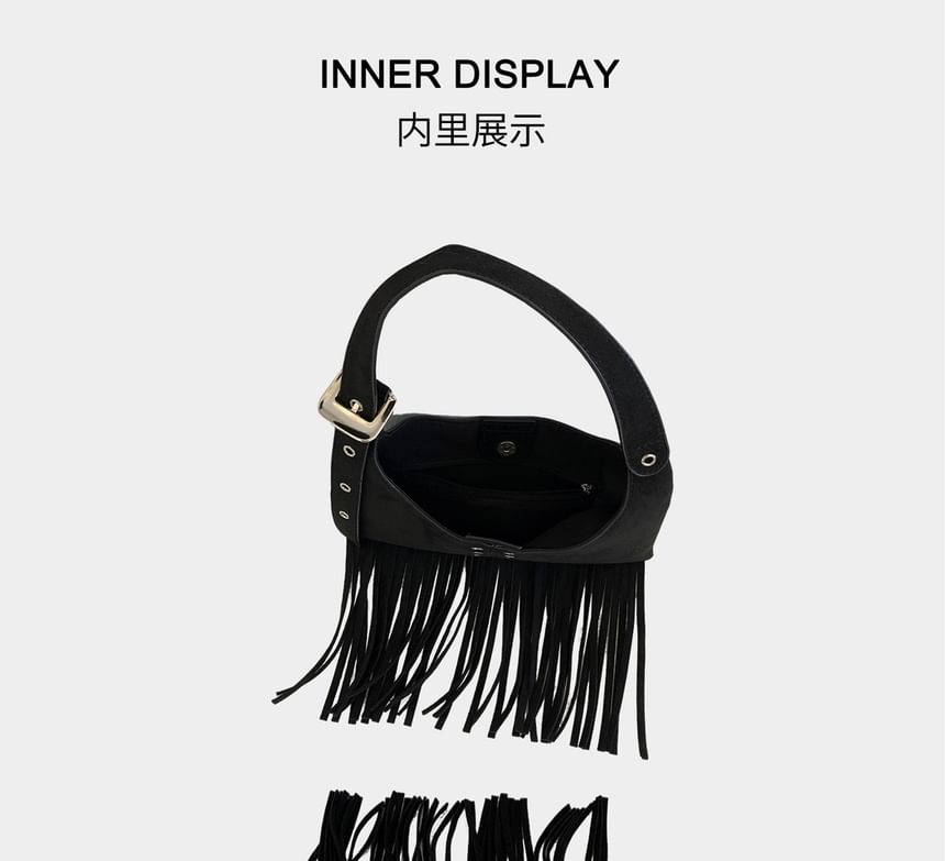 Studded Fringe Faux Suede Shoulder Bag