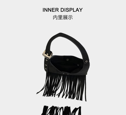 Studded Fringe Faux Suede Shoulder Bag