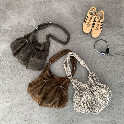 Leopard Print Drawstring Crossbody Shoulder Bag