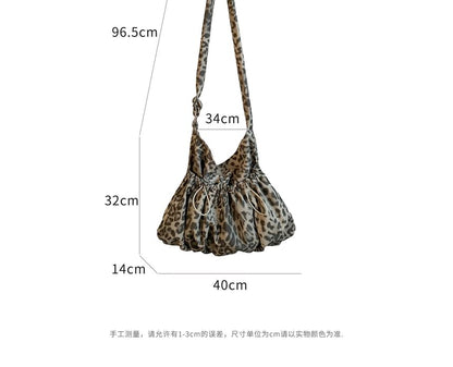 Leopard Print Drawstring Crossbody Shoulder Bag