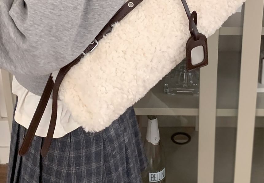 Faux Shearling Belted Shoulder Bag