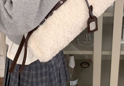 Faux Shearling Belted Shoulder Bag
