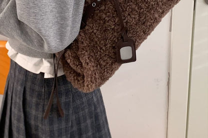 Faux Shearling Belted Shoulder Bag