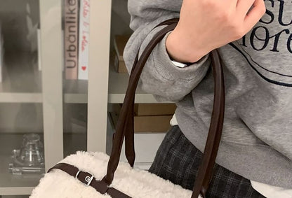 Faux Shearling Belted Shoulder Bag