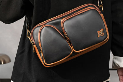Faux Leather Contrast Piping Crossbody Bag