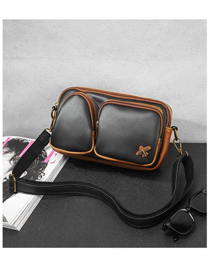 Faux Leather Contrast Piping Crossbody Bag