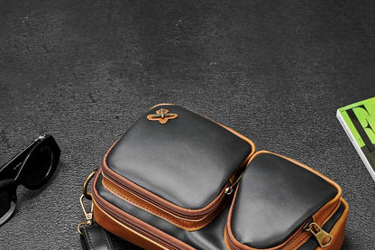 Faux Leather Contrast Piping Crossbody Bag