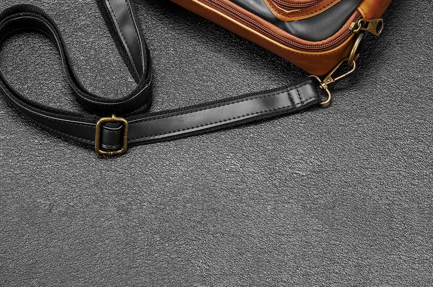 Faux Leather Contrast Piping Crossbody Bag