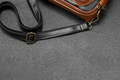 Faux Leather Contrast Piping Crossbody Bag