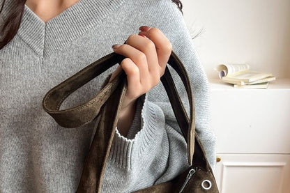 Grommet Faux Suede Shoulder Bag