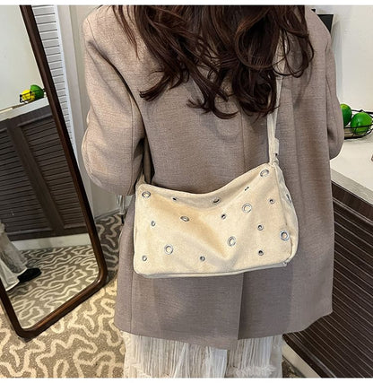 Grommet Faux Suede Shoulder Bag