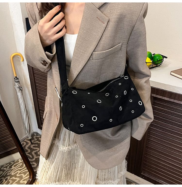 Grommet Faux Suede Shoulder Bag