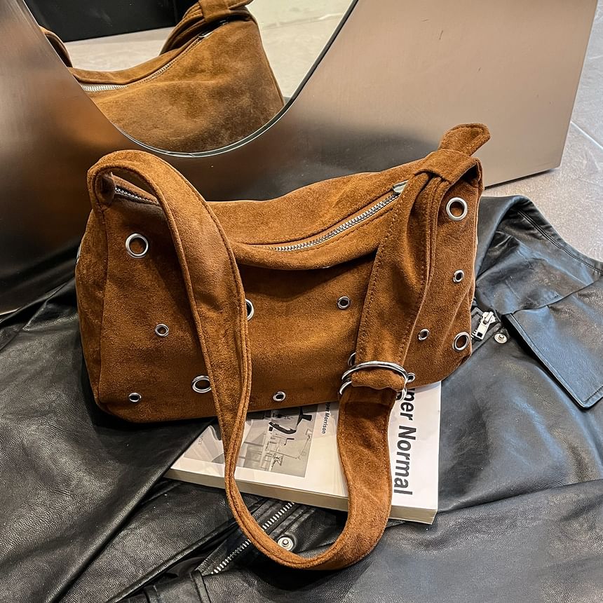 Grommet Faux Suede Shoulder Bag