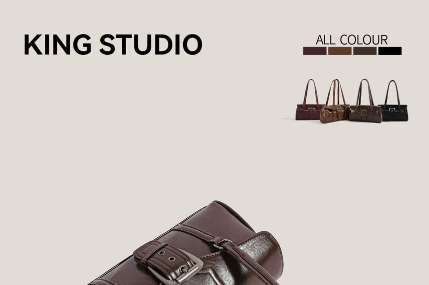 Plain Buckled Faux Leather Shoulder Bag