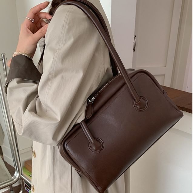 Plain Faux Leather Shoulder Bag
