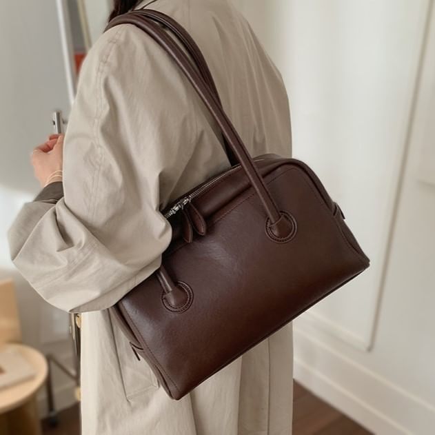 Plain Faux Leather Shoulder Bag