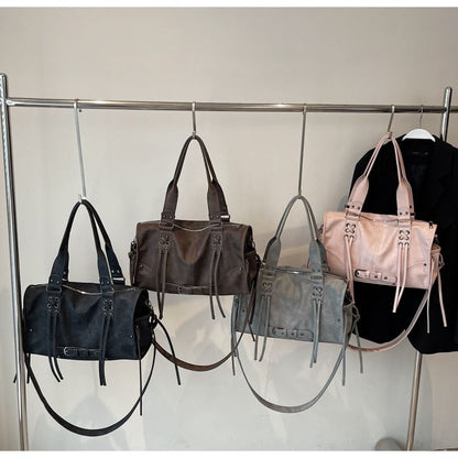 Lace Up Buckled Panel Shoulder Bag