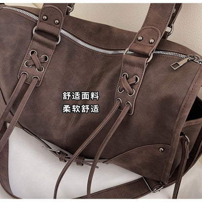 Lace Up Buckled Panel Shoulder Bag