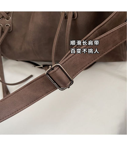 Lace Up Buckled Panel Shoulder Bag