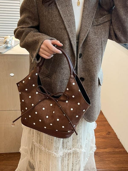 Faux Suede Polka Dot Print Shoulder Bag