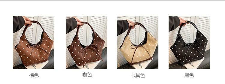 Faux Suede Polka Dot Print Shoulder Bag