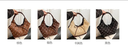Faux Suede Polka Dot Print Shoulder Bag