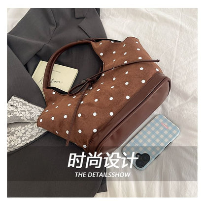 Faux Suede Polka Dot Print Shoulder Bag