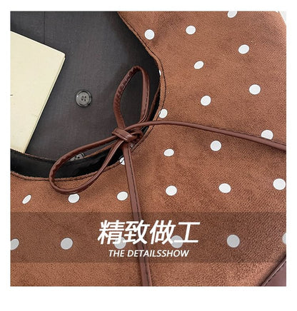 Faux Suede Polka Dot Print Shoulder Bag