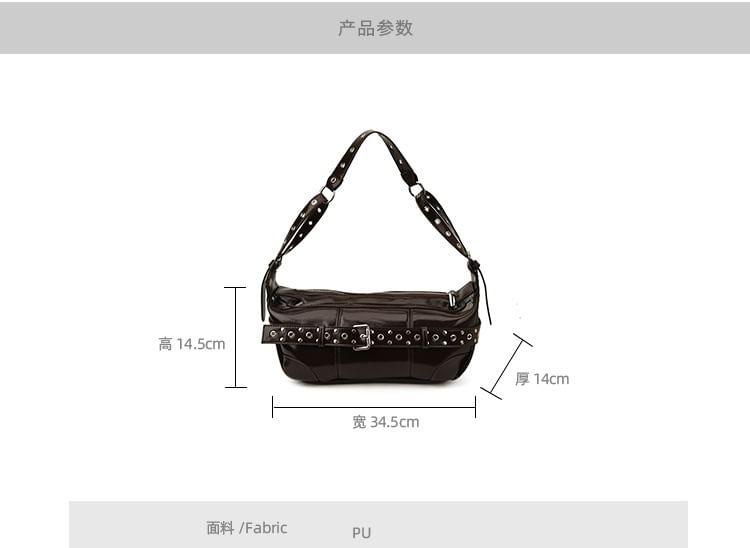 Grommet Belted Patent Leather Shoulder Bag