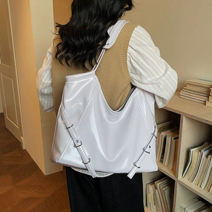 Buckled Panel Faux Leather Tote Bag
