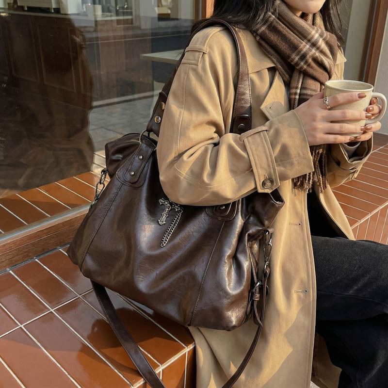 Cross Studded Crossbody Tote Bag