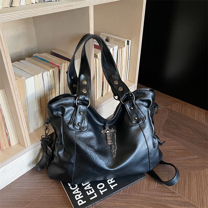 Cross Studded Crossbody Tote Bag