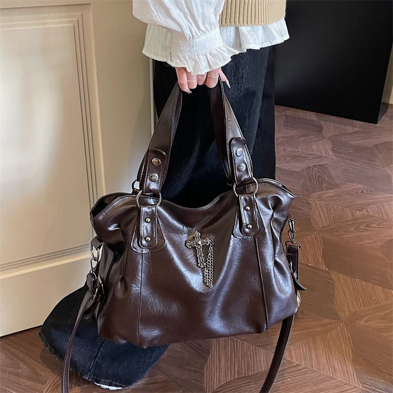 Cross Studded Crossbody Tote Bag