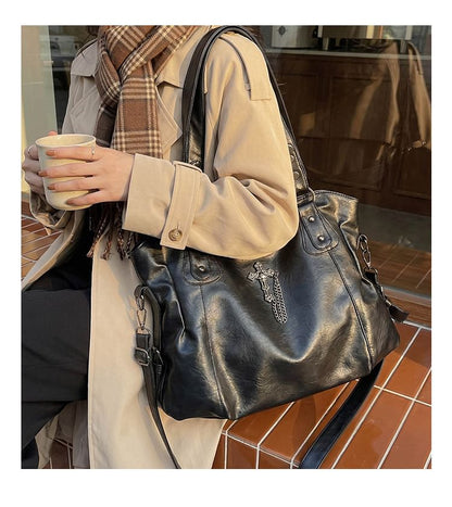 Cross Studded Crossbody Tote Bag