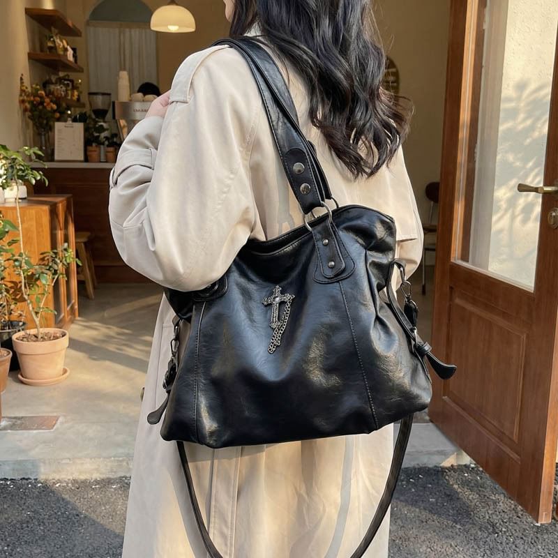Cross Studded Crossbody Tote Bag